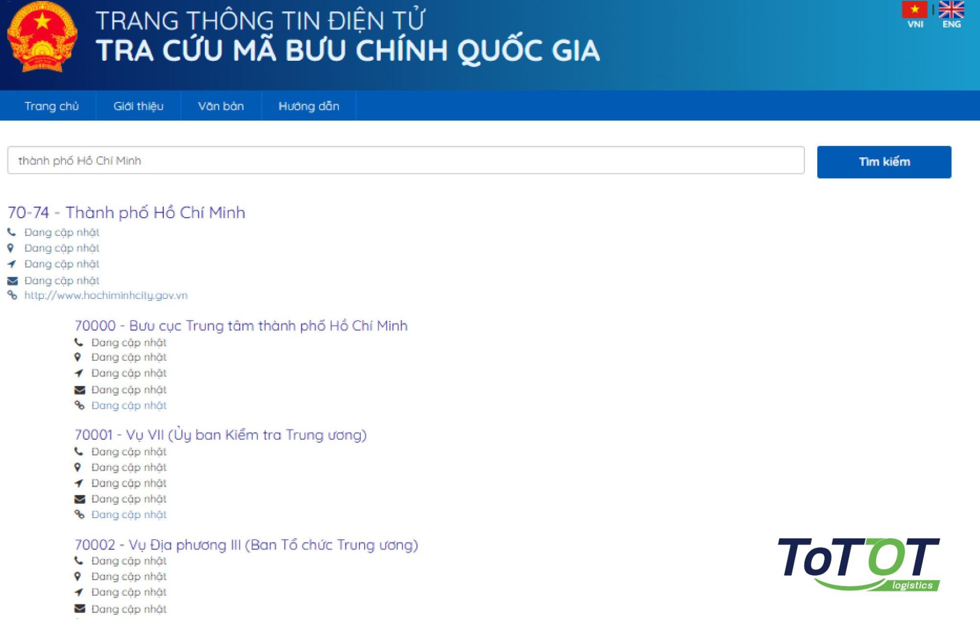 Mã bưu chính, mã zip code - ToTTOT